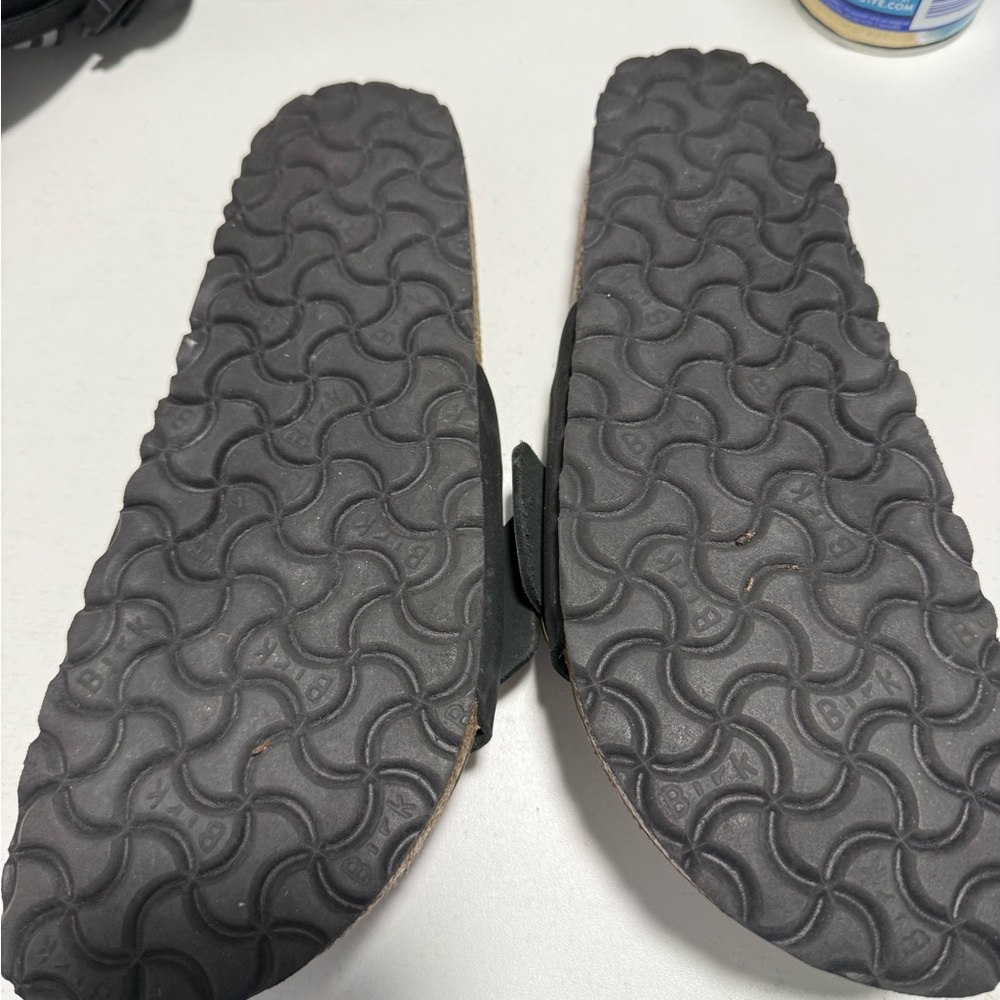 Birkenstock Black Suede Sandals with Large Gold Buckle Size 40 - Picture 3 of 4